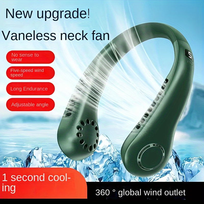 White Neck Fan with 360° Rotation, 5-Speed & Long Battery Life