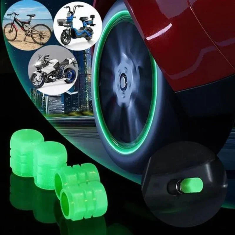 LED Glowing Tire Valve Caps – 4PCS Luminous Car Wheel Lights for Night Driving