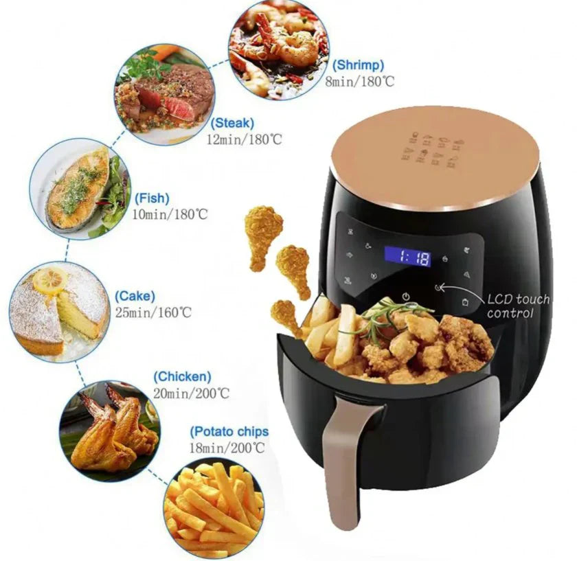 Smart LCD Air Fryer – Oil-Free Multi-Cooker for Chicken, Fries, Cake, Shrimp & More
