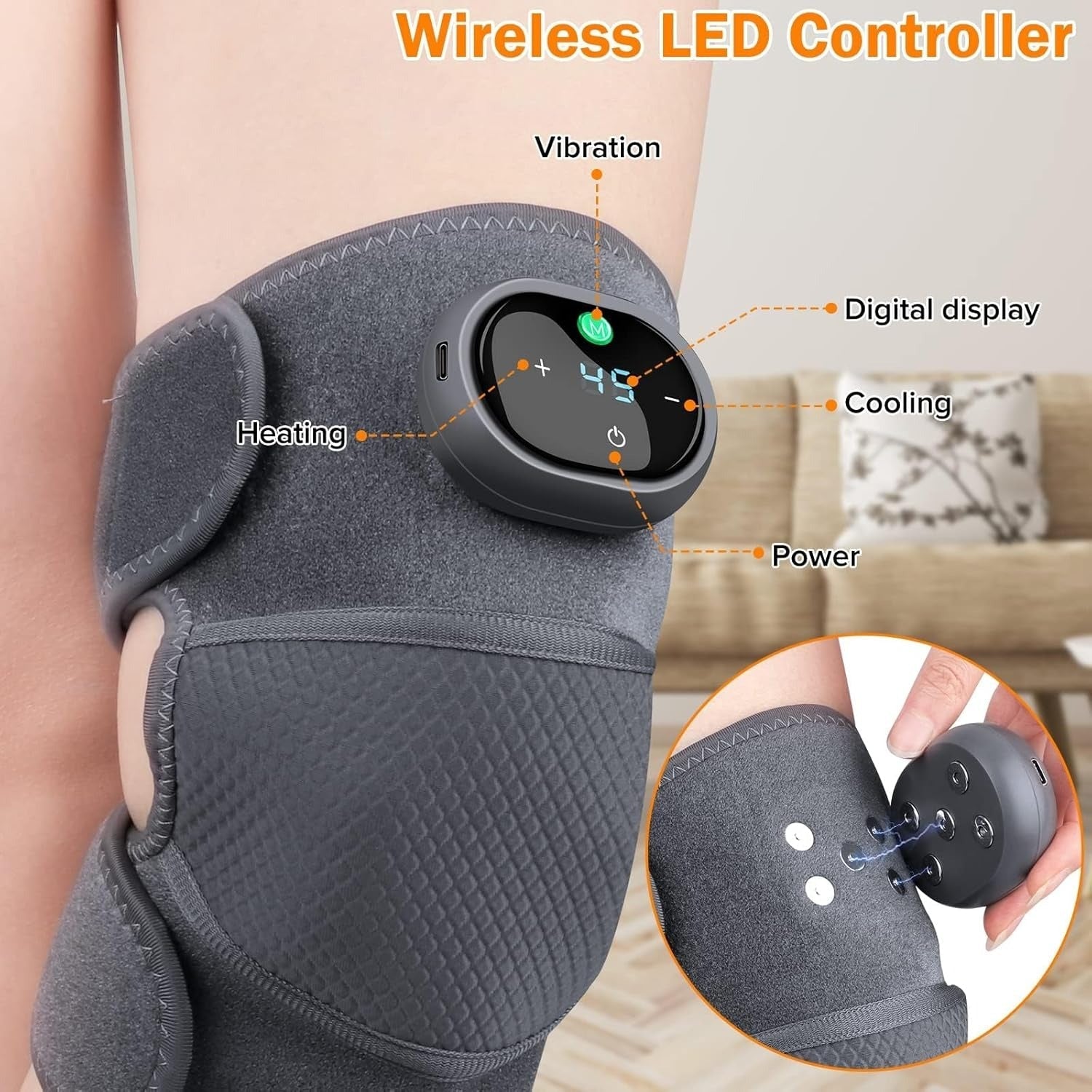 Wireless Heated & Cooling Knee Brace with Vibration Therapy – LED Display & Adjustable Fit