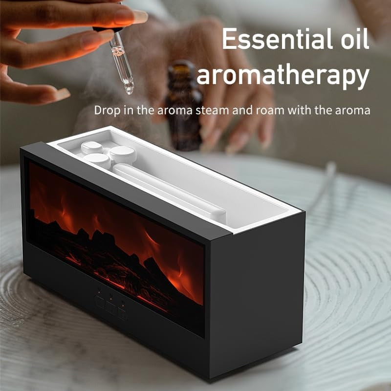 Fireplace Flame Essential Oil Diffuser with Simulated Flame & LED Mood Light for Home Decor