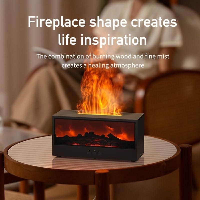 Fireplace Flame Essential Oil Diffuser with Simulated Flame & LED Mood Light for Home Decor