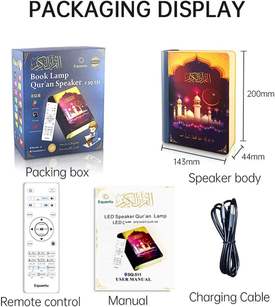 Islamic LED Speaker Book – Bluetooth Quran Player with Recitation & Light