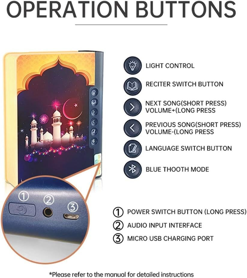 Islamic LED Speaker Book – Bluetooth Quran Player with Recitation & Light