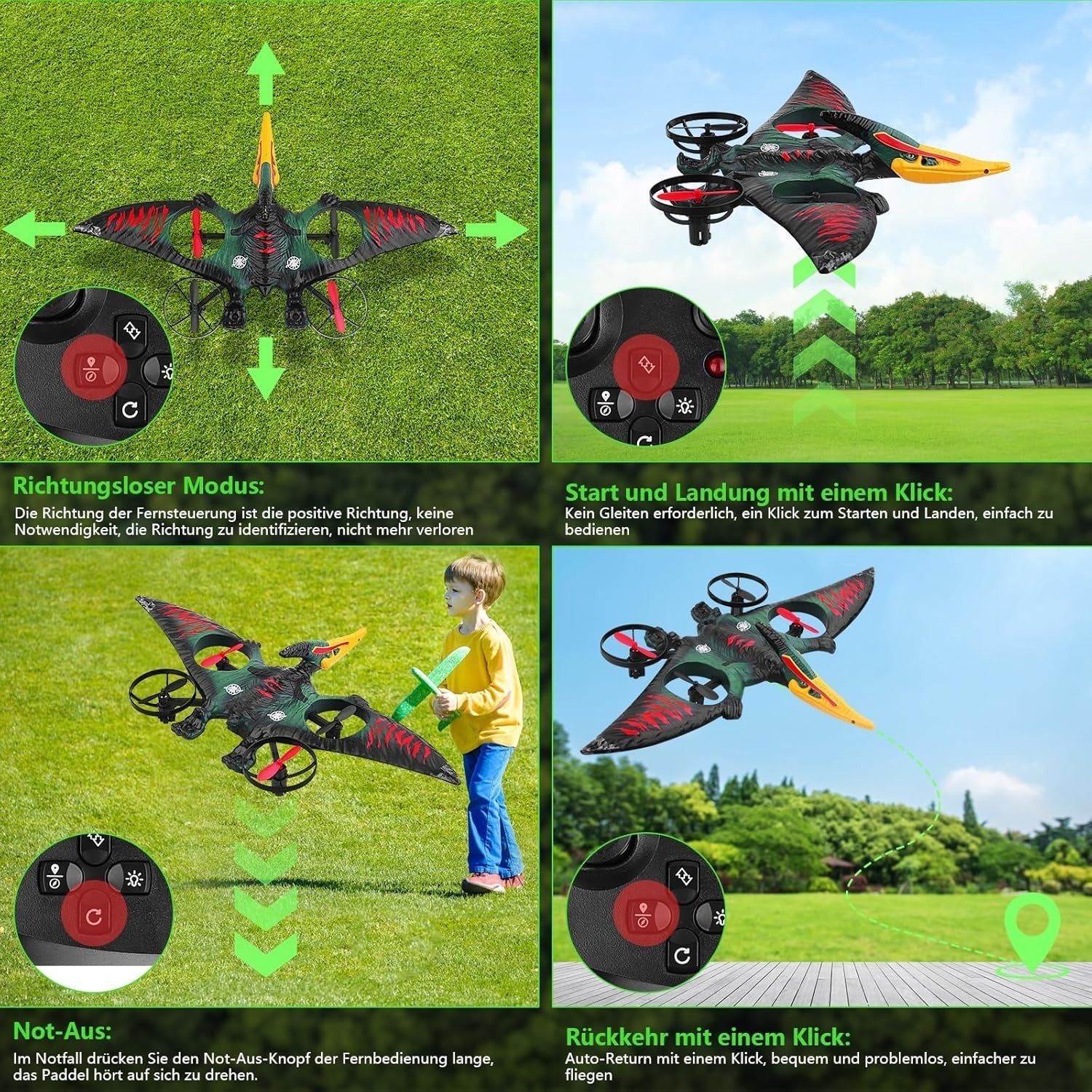 Easy-to-Control Dinosaur Drone with One-Key Takeoff, Landing & Return