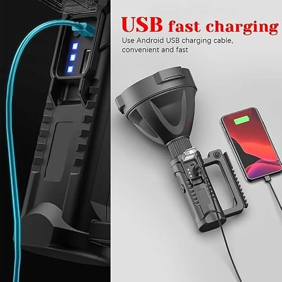 Rechargeable LED Searchlight – 360° Rotating Spotlight with Tripod Stand