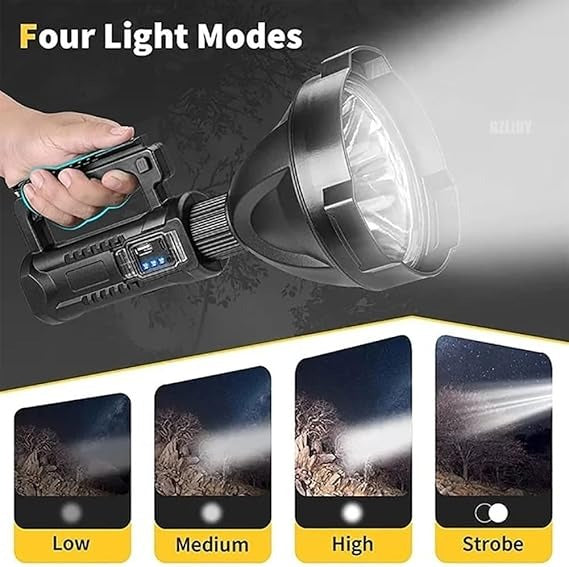 Rechargeable LED Searchlight – 360° Rotating Spotlight with Tripod Stand